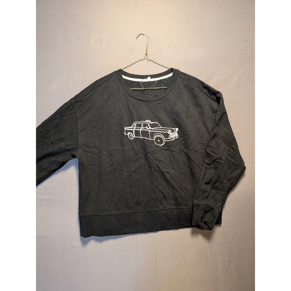 Jane + Delancey Sweatshirt Womens XL Black Embroidered Taxi Car Fleece Lined